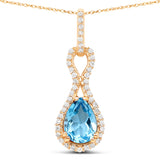 0.93 Carat Genuine Swiss Blue Topaz and White Diamond 14K Yellow Gold Pendant