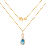 0.93 Carat Genuine Swiss Blue Topaz and White Diamond 14K Yellow Gold Pendant