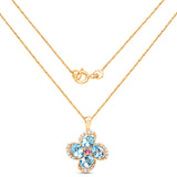 0.89 Carat Genuine Swiss Blue Topaz, Pink Tourmaline and White Diamond 14K Yellow Gold Pendant