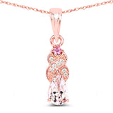 0.43 Carat Genuine Morganite, Pink Tourmaline & White Diamond 14K Rose Gold Pendant