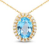 1.02 Carat Genuine Swiss Blue Topaz and White Diamond 14K Yellow Gold Pendant