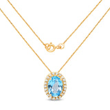 1.02 Carat Genuine Swiss Blue Topaz and White Diamond 14K Yellow Gold Pendant