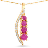 0.43 Carat Genuine Ruby and White Diamond 14K Yellow Gold Pendant