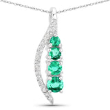 0.34 Carat Genuine Zambian Emerald and White Diamond 14K White Gold Pendant