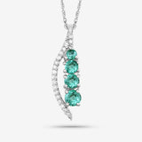 0.34 Carat Genuine Zambian Emerald and White Diamond 14K White Gold Pendant
