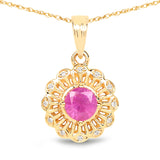 0.59 ct. Genuine Ruby and White Diamond 14K Yellow Gold Pendant