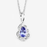 0.40 Carat Genuine Tanzanite and White Diamond 14K White Gold Pendant