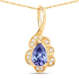 0.41 Carat Genuine Tanzanite and White Diamond 14K Yellow Gold Pendant
