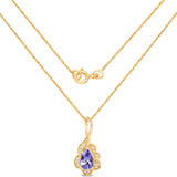 0.41 Carat Genuine Tanzanite and White Diamond 14K Yellow Gold Pendant