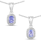 0.67 Carat Genuine Tanzanite and White Zircon .925 Sterling Silver Pendant