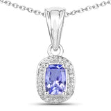 0.67 Carat Genuine Tanzanite and White Zircon .925 Sterling Silver Pendant
