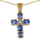 0.87 Carat Tanzanite & White Diamond 10K Yellow Gold Pendant