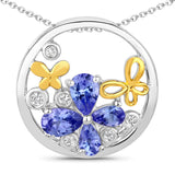 1.33 Carat Genuine Tanzanite and White Topaz .925 Sterling Silver Pendant