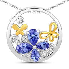 1.33 Carat Genuine Tanzanite and White Topaz .925 Sterling Silver Pendant