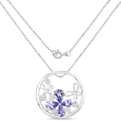 1.33 Carat Genuine Tanzanite and White Topaz .925 Sterling Silver Pendant