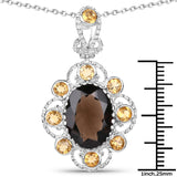 7.47 Carat Genuine Smoky Quartz and Citrine .925 Sterling Silver Pendant