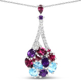 5.04 Carat Genuine Multi Stone .925 Sterling Silver Pendant