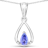 0.38 Carat Genuine Tanzanite and White Zircon .925 Sterling Silver Pendant