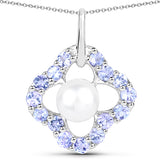 3.00 Carat Genuine Pearl and Tanzanite .925 Sterling Silver Pendant