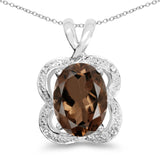 5.17 Carat Genuine Smoky Quartz & White Topaz .925 Sterling Silver Pendant