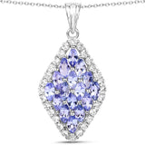 3.36 Carat Genuine Tanzanite and White Topaz .925 Sterling Silver Pendant