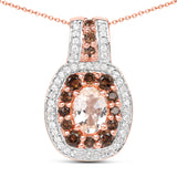 18K Rose Gold Plate 1.50 Carat Genuine Morganite Smoky Quartz & White Zircon .925 Silver Pendant