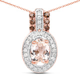 18K Rose Gold Plate 0.95 Carat Genuine Morganite Smoky Quartz & White Zircon .925 Silver Pendant