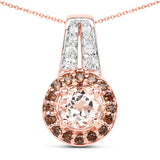 18K Rose Gold Plate 1.29 Carat Genuine Morganite Smoky Quartz & White Zircon .925 Silver Pendant