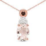 18K Rose Gold Plate 0.75 ct. Genuine Morganite Smoky Quartz & White Zircon .925 Silver Pendant