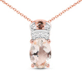 18K Rose Gold Plate 0.75 carat Genuine Morganite Smoky Quartz & White Zircon .925 Silver Pendant