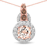 18K Rose Gold Plate 1.34 Carat Genuine Morganite Smoky Quartz & White Zircon .925 Silver Pendant