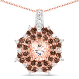 18K Rose Gold Plate 1.61 Carat Genuine Morganite Smoky Quartz & White Zircon .925 Silver Pendant