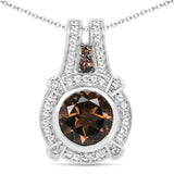 2.02 Carat Genuine Smoky Quartz and White Topaz .925 Sterling Silver Pendant