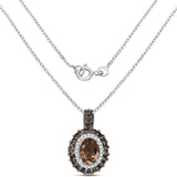 1.52 Carat Genuine Smoky Quartz and White Topaz .925 Sterling Silver Pendant