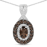 0.86 Carat Genuine Smoky Quartz and White Topaz .925 Sterling Silver Pendant