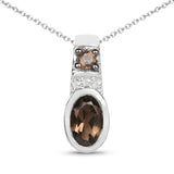 0.50 Carat Genuine Smoky Quartz and White Topaz .925 Sterling Silver Pendant