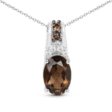 0.75 Carat Genuine Smoky Quartz and White Topaz .925 Sterling Silver Pendant