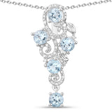 3.12 Carat Genuine Blue Topaz and White Diamond .925 Sterling Silver Pendant