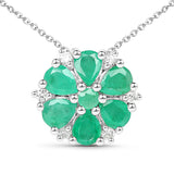 1.96 Carat Genuine Emerald and White Zircon .925 Sterling Silver Pendant