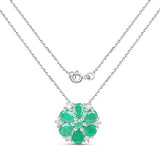 1.96 Carat Genuine Emerald and White Zircon .925 Sterling Silver Pendant