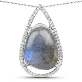 5.38 Carat Genuine Labradorite And White Topaz .925 Sterling Silver Pendant