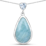 4.91 Carat Genuine Blue Topaz And Milky Aquamarine .925 Sterling Silver Pendant