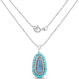 7.66 Carat Genuine Labradorite, Turquoise And Blue Topaz .925 Sterling Silver Pendant