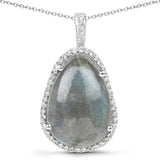 8.65 Carat Genuine Labradorite And White Topaz .925 Sterling Silver Pendant
