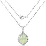7.49 Carat Genuine Prehnite And White Topaz .925 Sterling Silver Pendant