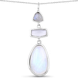 11.79 Carat Genuine Labradorite, White Agate & White Rainbow Moonstone .925 Sterling Silver Pendant