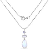 11.79 Carat Genuine Labradorite, White Agate & White Rainbow Moonstone .925 Sterling Silver Pendant