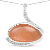 6.56 Carat Genuine Peach Moonstone And White Topaz .925 Sterling Silver Pendant