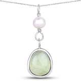 5.46 Carat Genuine Pearl And Prehnite .925 Sterling Silver Pendant