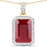 6.73 Carat Dyed Ruby and White Diamond 14K Yellow Gold Pendant